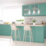Kitchen cabinets painted turquoise green