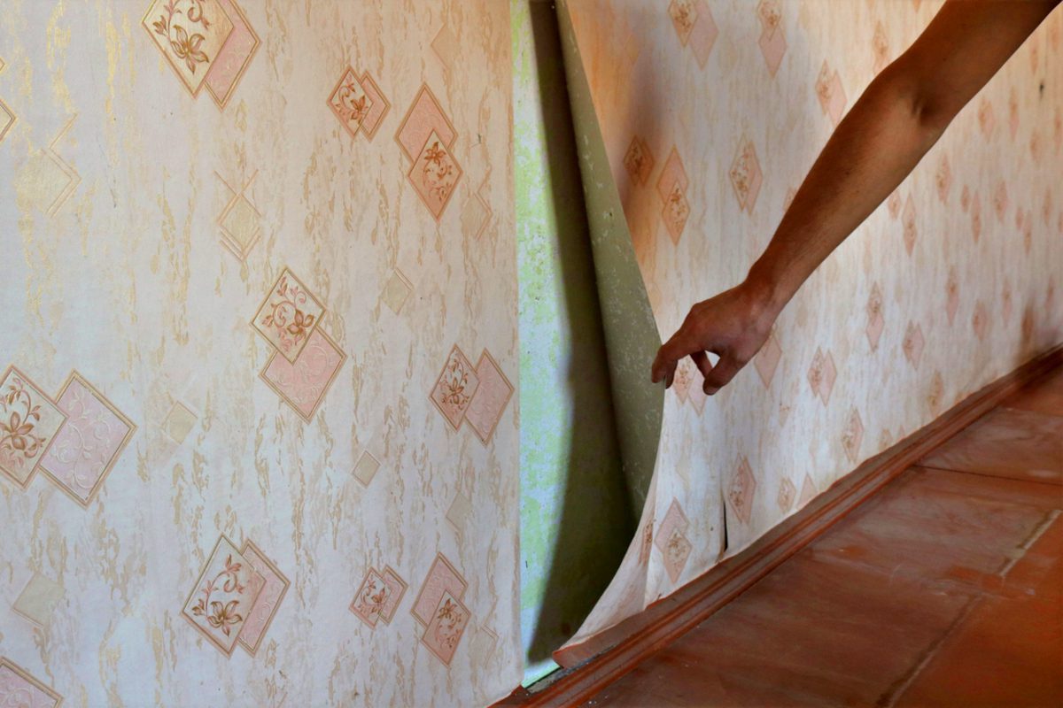 Painting over wallpaper - painter pulls back wallpaper in an old home