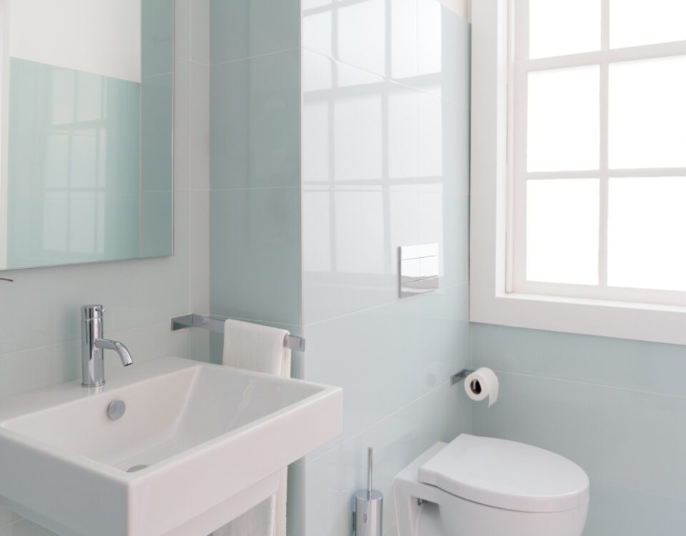 Bright paint in a small bathroom